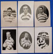 6x Early Wigan Rugby League Player Portrait Postcards, with players of Andrews, A C Falwasser, E