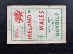 1938 Wales v Ireland Rugby Programme: Swansea. VG condition