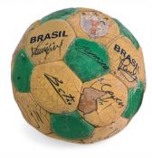 1982 multi signed Brazil World Cup Football, a green and yellow official match ball size 5 with