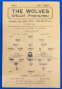 1943 Wolverhampton Wanderers Wolves Single Sheet War Football Programme Derby County for this