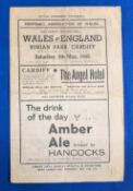 1945, Wales v England 4 page Programme, at Ninian Park, Cardiff, for the War Charity Game dated