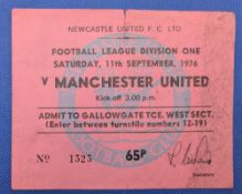TICKET: 1976/77 Newcastle United v Manchester United Division 1 match ticket 11 September 1976;
