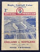 1936 England v Scotland Rugby Programme: Pocket centre fold and grubby but very collectable