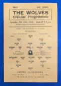 1943 Wolverhampton Wanderers Wolves single sheet football war programme v Crewe Alexandra for this
