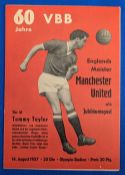 1957/58 Berlin Stadtlf v Manchester United friendly match programme 14 August 1957, Tommy Taylor