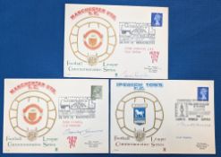 3x 1972 Signed Football FDC covers Ipswich Town Mick Mills, Manchester United Bobby Charlton,