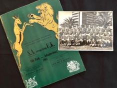 1962 British and I Lions 1st Test Rugby Programme and Team Photo: At Jo’burg, the large format green