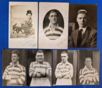 7x Early Wigan Rugby League Player J Sullivan Portrait Postcards, to include a signed Tomey Howley