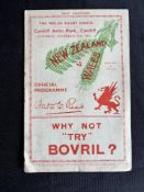 1935 Wales v NZ Rugby Programme: 13-12 to Wales at Cardiff. Famous game, sought-after issue. G/VG