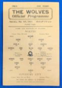 1943 Wolverhampton Wanderers Wolves Single Sheet War Football Programme v Coventry City for this