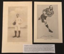 c1900 Rugby Stars Photograph and Caricature (2): John Daniell of England and Gwyn Nicholls of