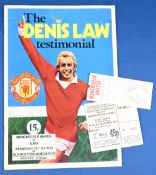 1973 Denis Law Testimonial Manchester United v Ajax 3rd October 1973 programme; plus match ticket x2