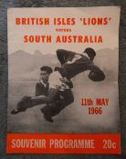 1966 British and I Lions v South Australia Rugby Programme: Larger than A4 format for this scarce,