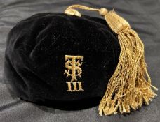 Merchant Taylors School III Rugby Honours Cap: Probably early 20th century, peakless black with gold