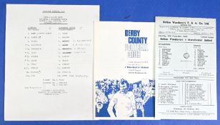 Manchester United reserves 1973/74 aways Bolton Wanderers, Derby County, Liverpool; fair. (3)