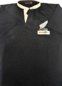 c1990 NZ Rugby Jersey with Embroidered Michael Jones Signature: Cotton Oxford issue jersey with
