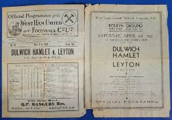 1934 Dulwich Hamlet v Leyton FA Amateur Cup Final Programme at West Ham Upton Park, and Dulwich