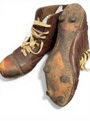 Vintage Brown high-ankle 1930s Rugby Boots, Size 9 and Child’s Size 8 (2): The adult pair, size 9,