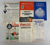 1951/52 Manchester United Division 1 away match programmes Fulham, Chelsea, Arsenal, Spurs,