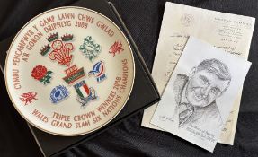 2008 Wales Rugby Grand Slam Ceramic Plate and Bill McLaren Items (3): Triple Crown, Grand Slam and