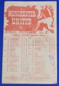 1945/46 League North Manchester Utd v Blackburn Rovers 9 March 1946 single sheet; team changes
