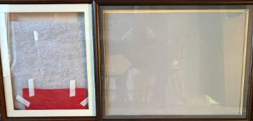 Pair of large wooden frames suitable for jersey display (2): One 24” x 20”, the other 30” x 24”.