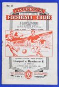 1951/52 Liverpool v Manchester United Division 1 match programme 24 November 1951; slight staple