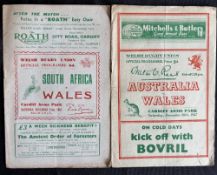 1947 and 1951 Wales v Tourists Rugby Programmes (2): The issues v Australia and S Africa, famous