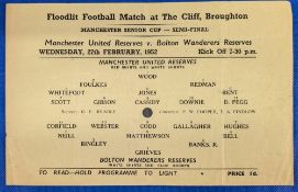 1951/52 Manchester United reserves v Bolton Wanderers reserves Manchester Senior Cup s/f at The