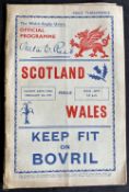 1939 Wales v Scotland Rugby Programme: Cardiff. The last clash between the Celtic cousins before