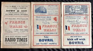 1948-52 Wales v France Rugby Programmes (3): Trio v the Tricolores, inc Wales Grand Slam game, 52.