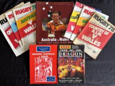 1978 to 2003 Wales in Australia Rugby Programmes (10): 78 to inc scarcer, both tests, NSW, NSW