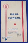 1948 England v Switzerland international match at Arsenal Stadium 1st December 1948, 10 page match