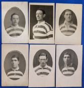 6x Early Wigan Rugby League Player Portrait Postcards, with players of J Taylor, S Jerram x2, P