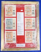 Framed and special glass collection of 1966 England match tickets v Uruguay (11 July) opening of
