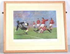 Manchester United v Aston Villa ‘Going for Goal’ Craig Campbell signed Football Print, with eclectic