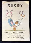 Rare 1954 Argentina Signed Programme for the Visiting France Rugby Tour: Large stylish fold out