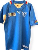2011 Namibia RWC Match worn Rugby Jersey: Chrysander Botha no.15, fully-logoed blue Puma issue, v
