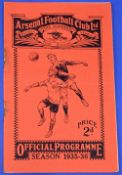 Pre-War 1935/1936 Arsenal v Manchester City Div 1 match programme 21 September 1935; very rusty