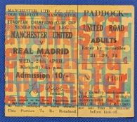 TICKET: 1967/68 Manchester United v Real Madrid European Cup s/f 24 April 1968 match ticket;