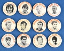 Manchester United early 1970s Tin Badges approx 30mm diameter Denis Law, John Fitzpatrick, Carlo