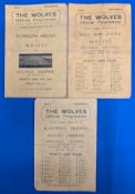 1945-46 3x Wolverhampton Wanderers Wolves Football League & Central League Programmes, v West Ham