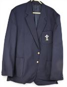 WRU Official Issue Navy Blue Blazer with Gold/Silver 3 Feathers Logo: Crisp clean WRU pocket badge