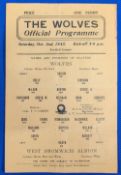1943 Wolverhampton Wanderers Wolves Single Sheet War Football Programme v West Bromwich Albion for