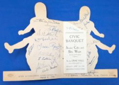 1949 Football Autographs Wolverhampton Wanderers: a die-cut VIP menu card and programme of events
