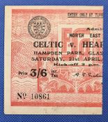 TICKET: 1956 Scottish Cup Final at Hampden Park, Heart of Midlothian v Celtic match ticket; good. (