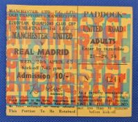 TICKET: 1967/68 Manchester United v Real Madrid European Cup semi-final match ticket; good. (1)