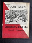 Scarce 1966 British and I Lions Rugby Programme v Queensland: Rugby News edition. 12pp Brisbane
