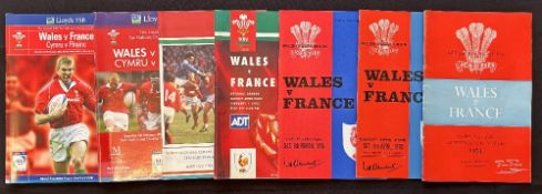 1954-2002 Wales v France Rugby Programmes (7): 1954, 70, 76 (Grand Slam), 92, 94, 2000 and 2002. G/