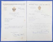 1940 and 1953 Wolverhampton Wanderers Wolves Football Correspondence Letterheads: a letter from Stan